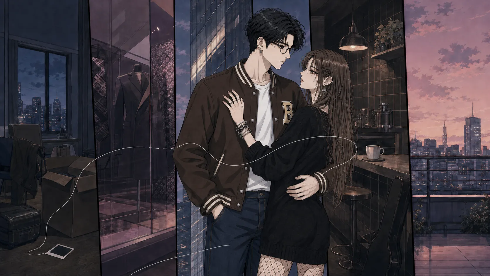Bad Memories key art: a couple in an apartment at dusk, the city behind them.