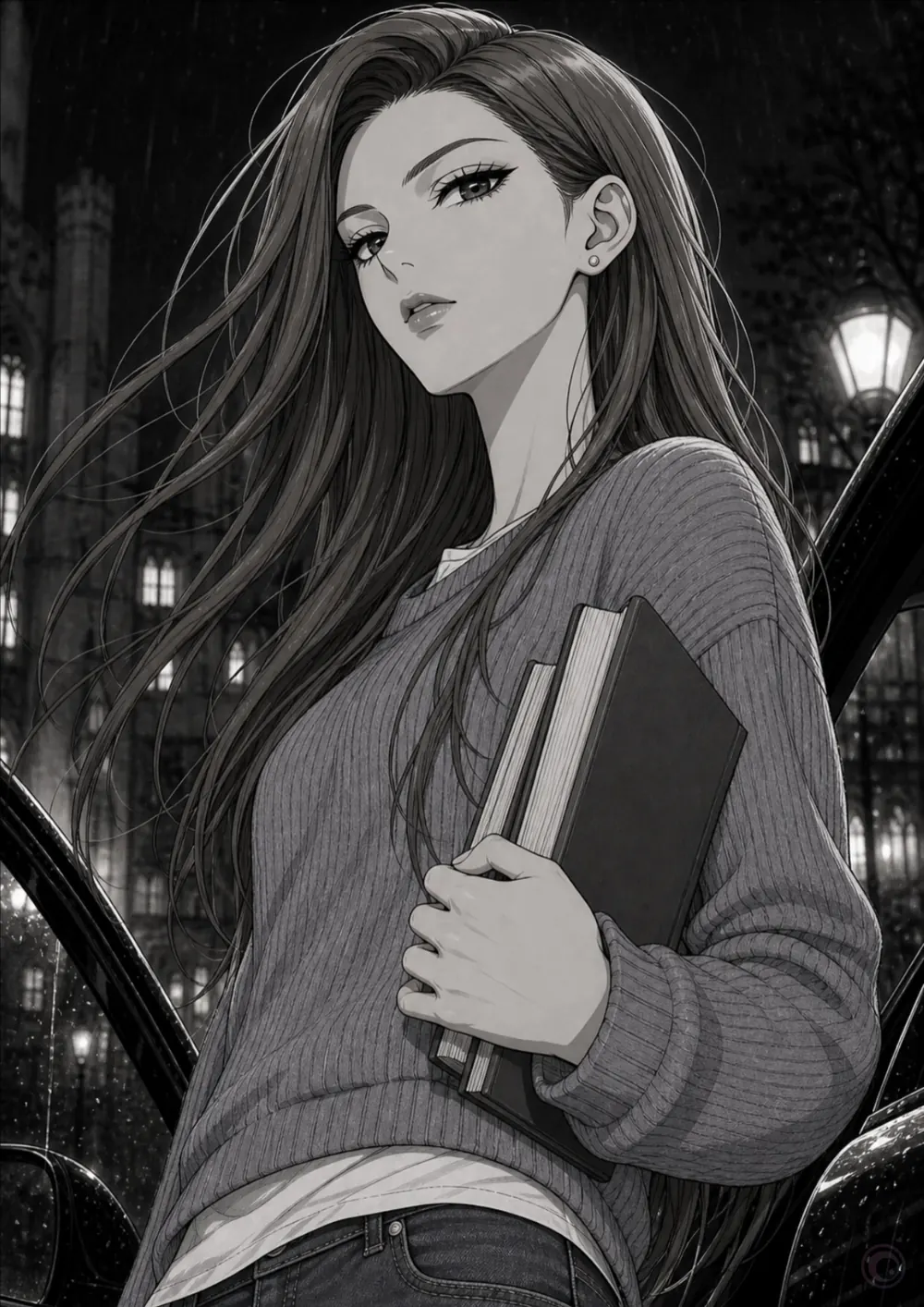 Bad Memories, The Winter, page 10: a student on a rainy street at night.